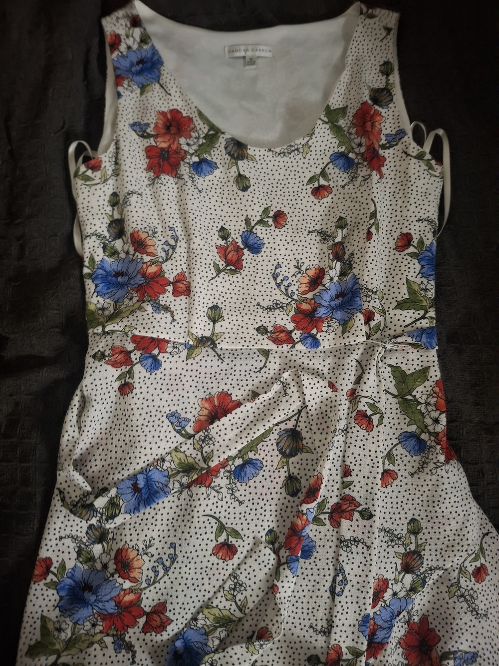 Sandra Darren White Maxi Dress with Red & Blue Floral Print